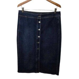 Per Se Classic Button Front Midi Denim Skirt 10